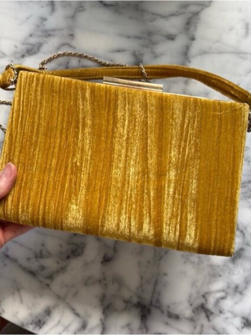 Zara Gold Velvet Chain-Strap Clutch